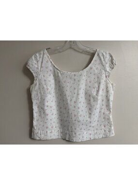 Gap Vintage 90’s Shirt Vintage White Pink Roses Crisp Cotton Cropped Top Medium